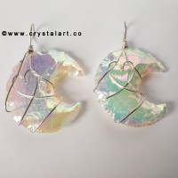 Aura Opalite Heart Shape Wire Wrapped 1.5 Inch Crescent Moon Shape Carving Arrowhead Pendants Unisex