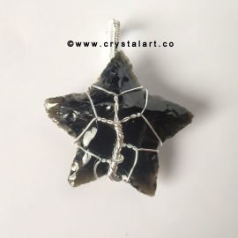 Obsidian Wire Wrapped 1.5 Inch Star of David Carving Arrowhead Pendants Unisex