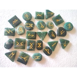 Moss Agate Free Form Cabochon Shape Rune Set