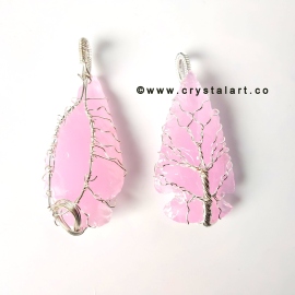 Rose Quartz Silver Wire Wrapped Arrowhead Stone Pendants