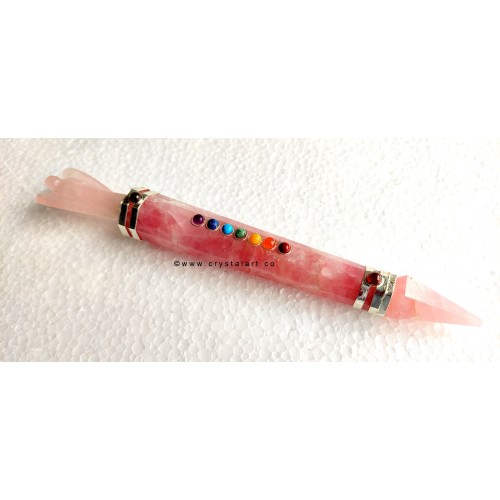 Rose Quartz Chakra Stones Angel with Six Faceted Point Healing Stick