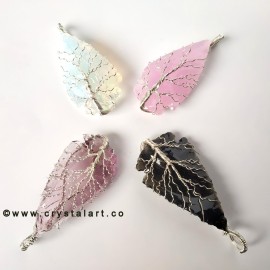 Opalite Rose Quartz Amethyst Obsidian Set of Four Piece Silver Wire Wrapped Arrowhead Stone Pendants