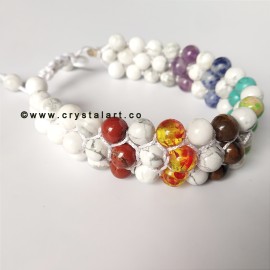 Chakra with Howlite Stone Triple Layer Slider Cord 8 MM Plane Beads Bracelets Unisex