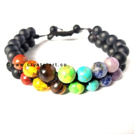 Chakra Stones Double Layer Black Slider Cord 8 MM Plane Beads Bracelets Unisex