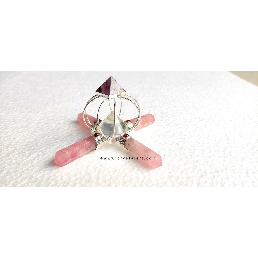 Rose Quartz Four Point Crystal Cone Amethyst Pyramid Healing Stone Generator