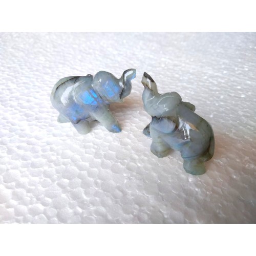 Labradorite with Full Firing Stone 1.5 - 2 Inch Trunk Up Elephant