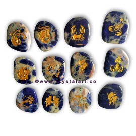 Sodalite Uneven Shape Engraved Zodiac Sign Worry Stones 12 Piece Set