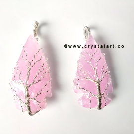 Rose Quartz Silver Wire Wrapped Arrowhead Stone Pendants