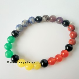 Natural Chakra Stones with Black Obsidian 8 MM Plane Beads Bracelets Unisex