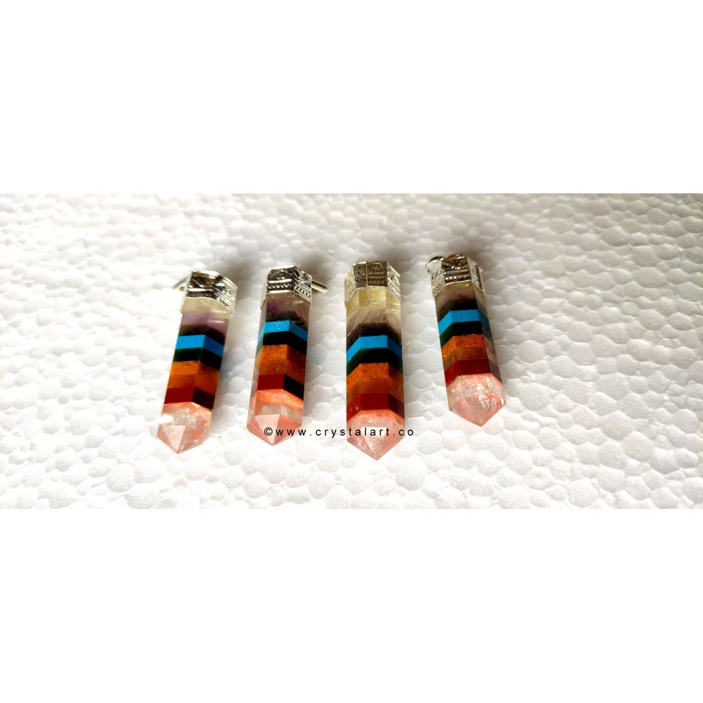 Chakra Bonded with Crystal Point Cap Pencil Pendants