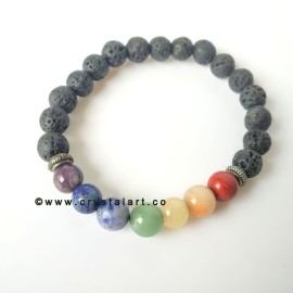 Natural Chakra with Lava Stones Silver Charm 8 MM Plane Beads Bracelets Unisex