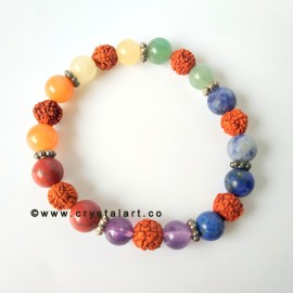 Natural Chakra Stones with Rudraksha 8 mm Plane Beads Bracelets Unisex