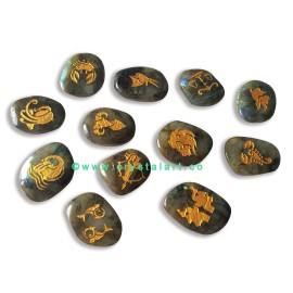 Labradorite Uneven Shape Engraved Zodiac Sign Worry Stones 12 Piece Set