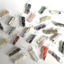 Mix Gemstone Double Terminated Points Fully Wrapped Pendants