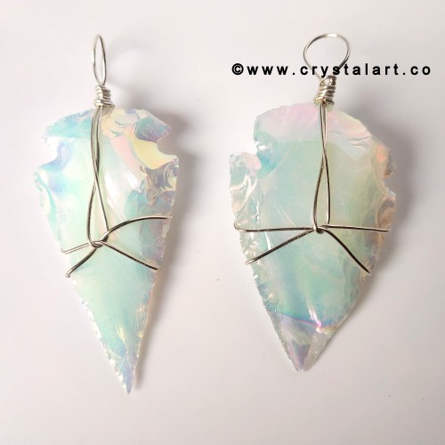 Aura Opalite Wire Wrapped 1.5 Inch Arrowhead Pendants Unisex