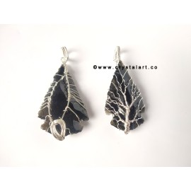 Black Obsidian Silver Wire Wrapped Arrowhead Stone Pendants