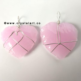 Rose Quartz Wire Wrapped 1.5 Inch Heart Shape Carving Arrowhead Pendants Unisex