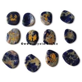 Sodalite Uneven Shape Engraved Zodiac Sign Worry Stones 12 Piece Set