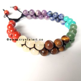 Natural Chakra Stones Double Layer Slider Cord 8 MM Plane Beads Bracelets Unisex