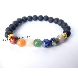 Chakra With Lava Stones Golden Charm Natural Stone 8 MM Plane Beads Bracelets Unisex