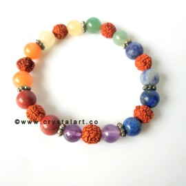 Natural Chakra Stones with Rudraksha 8 mm Plane Beads Bracelets Unisex