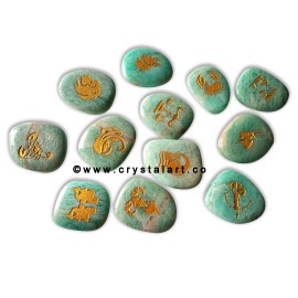 Amazonite Uneven Shape Engraved Zodiac Sign Worry Stones 12 Piece Set