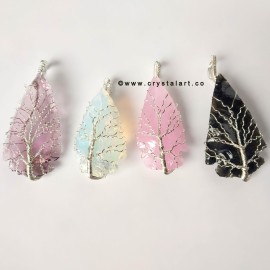 Opalite Rose Quartz Amethyst Obsidian Set of Four Piece Silver Wire Wrapped Arrowhead Stone Pendants