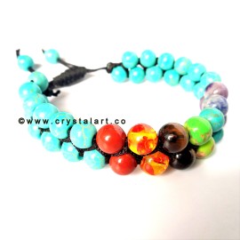 Chakra with Turquoise Double Layer Slider Cord 8 MM Plane Beads Bracelets Unisex