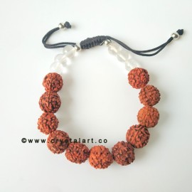 Rudraksha with Clear Quartz Stones Black Slider Cord Beaded Bracelets Unisex