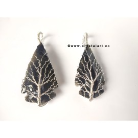 Black Obsidian Silver Wire Wrapped Arrowhead Stone Pendants