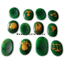 Green Aventurine Uneven Shape Engraved Zodiac Sign Worry Stones 12 Piece Set