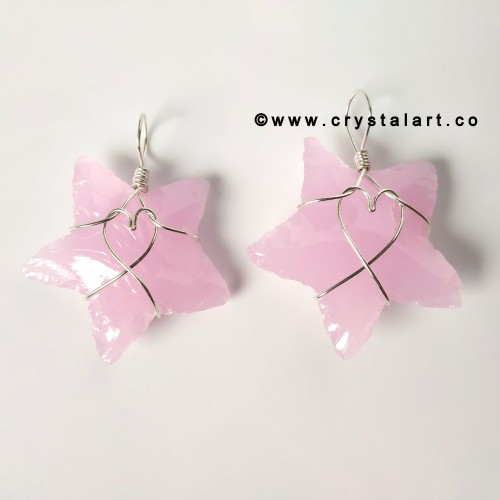 Rose Quartz Wire Wrapped 1.5 Inch Star of David Carving Arrowhead Pendants Unisex