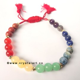 Natural Chakra Stones Red Tassel Slider Cord 8 mm Plane Beads Bracelets Unisex