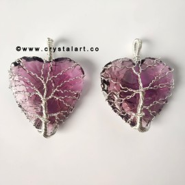 Amethyst Wire Wrapped 1.5 Inch Heart Shape Carving Arrowhead Pendants Unisex