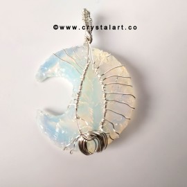 Aura Opalite Wire Wrapped 1.5 Inch Crescent Moon Shape Carving Arrowhead Pendants Unisex