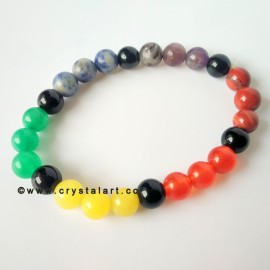 Natural Chakra Stones with Black Obsidian 8 MM Plane Beads Bracelets Unisex