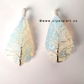 Opalite Silver Wire Wrapped Arrowhead Stone Pendants