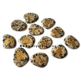 Dalmation Jasper Uneven Shape Engraved Zodiac Sign Worry Stones 12 Piece Set