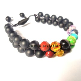 Chakra Stones Double Layer Black Slider Cord 8 MM Plane Beads Bracelets Unisex