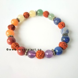 Natural Chakra Stones with Rudraksha 8 mm Plane Beads Bracelets Unisex