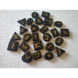 Black Obsidian Free Form Cabochon Shape Rune Set