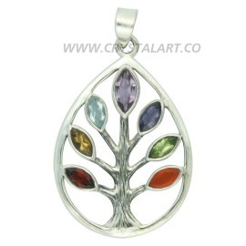 Chakra Faceted  Gemstone Tree 925 Silver Pendants