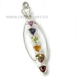 Chakra Faceted Gemstone 925 Silver Pendant