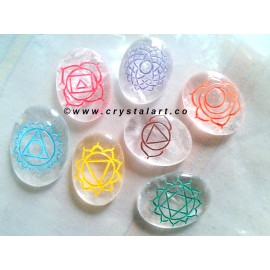 Clear Quartz Engraved Chakra Symbol Cabochons