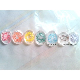 Clear Quartz Engraved Chakra Symbol Cabochons