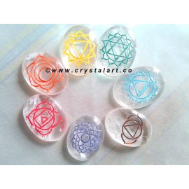 Clear Quartz Engraved Chakra Symbol Cabochons