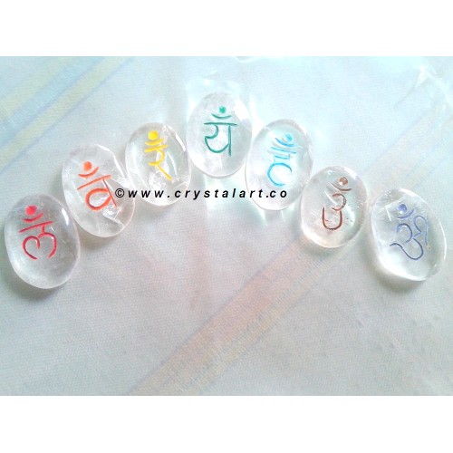 Clear Quartz Chakra Sanskrit Engraved Cabochons