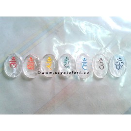 Clear Quartz Chakra Sanskrit Engraved Cabochons