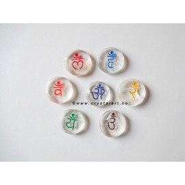 Clear Quartz Round shape Chakra Sanskrit symbol Engraved Set