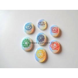 Opalite Chakra symbol Engraved Cabachone Set